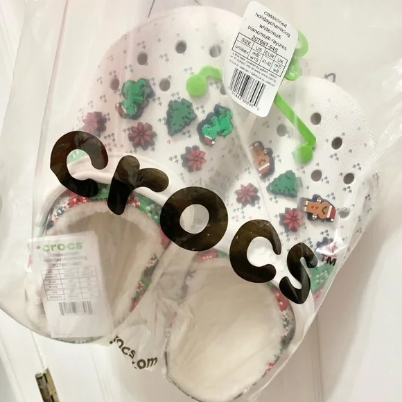 Crocs Classic Lined Holiday Charm Clog - Christmas White - Womens 10 - M8 - NEW - Picture 2 of 9